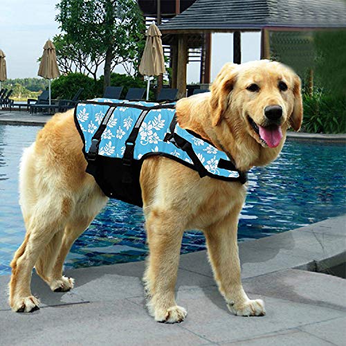 Izefia Dog Life Jacket Swimming Safety Coat Floatation Life Vest Life Saver with Handle for Small Dog Puppy Large Dog (Blue Flower, XXS) - color: Blue Flower, size: XX-Small