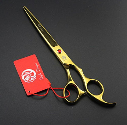 Purple Dragon Professional 7.0 inch 4PCS Pet Grooming Scissors Kit Japan Premium Steel Straight & Curved & Thinning Blade Dog Hair Cutting Shears Set with Case - color: Gold