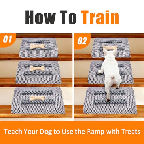 Dog Ramp for Stairs with Anti-Slip Bump for Small & Senior Dogs and Cats – Stair Wedges for Dogs with Gentle Slope, Pet Ramp with Washable Cover & Self-Sticky Pads for Safe Climbing (Gray, 2 Pack) - size: Gray 2-Pack