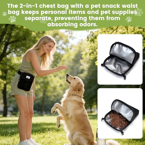 Dog Training Pouch with Removable Pocket, Dog Treat Pouch Waist Belt Clip for Hands-Free Training, Built in Water Bottle Holder, 3 Ways to Wear
