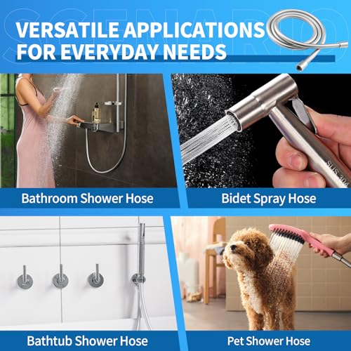 Extra Long Replacement Shower Hose Extension Handheld Shower Head Hose 90 Inches Flexible and Durable with Brass Insert and Nut - color: Silver, size: 90 Inches