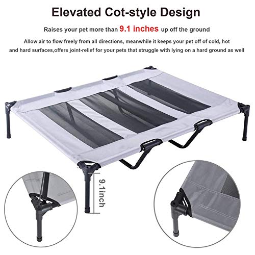 Elevated Dog Bed with Removable Canopy w/Convenient Carrying Bag Indoor Shade 1680D Portable Raised Oxford Fabric Outdoor Cooling Dog Cot Cat Bed Pet Tent for Camping (48", Grey)