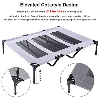 Elevated Dog Bed with Removable Canopy w/Convenient Carrying Bag Indoor Shade 1680D Portable Raised Oxford Fabric Outdoor Cooling Dog Cot Cat Bed Pet Tent for Camping (48", Grey)