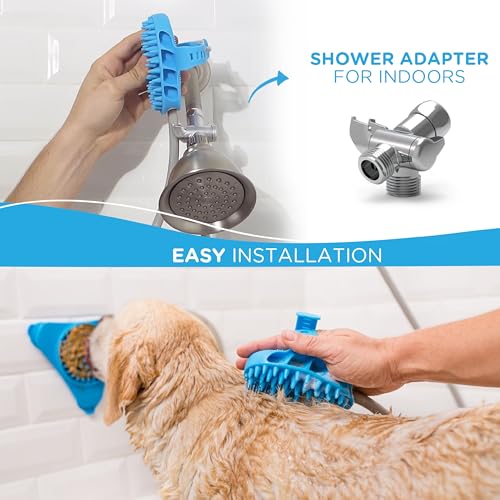 Aquapaw Dog Bath Brush Pro & Dog Shower Attachment - Large Silicone Rubber - Sprayer & Scrubber in One with 8ft Hose Attachment & Shower Wand for Bathing - Pet Bath Supplies - size: Large