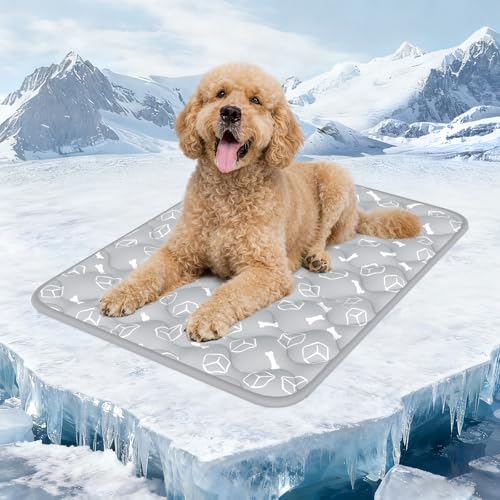 Rywell Dog Cooling Mat 2.0, Elegant Grey, 36"*27" Thick & Durable Cooling Mat for Large Dogs, Extended Cooling with Waterproof & Color-Changing Arc-Chill Fiber (Q-Max>0.5), Ideal for Summer - color: Grey, size: Large