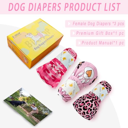 Cathy Doll 3 Pack Premium Reusable Washable Dog Diapers for Female Dogs in Heat Period Incontinence Puppy Training Highly Absorbent Leak-Proof Durable Pink (L) - size: L