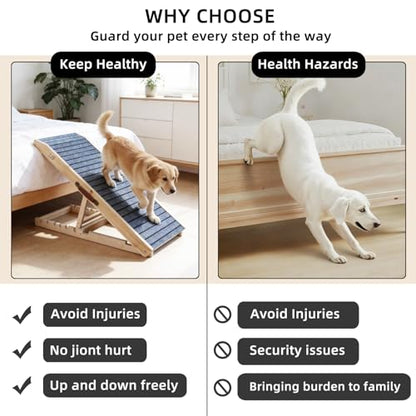 ZJSF Foldable Wooden Dog Ramp for High Bed, Dog Stairs for Small Dogs, High Traction Platform with 6 Adjustable Heights (14"-28"), 48" L, Supports up to 200 lbs - size: 48"L X 16.5"W