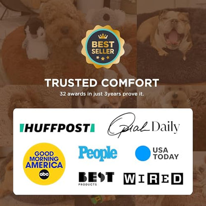 Bedsure Calming Dog Bed for Small Dogs - Donut Washable Small Puppy Bed, 23 inches Anti-Slip Round Fluffy Plush Faux Fur Large Cat Bed, Fits up to 25 lbs Pets, Camel - color: Camel, size: 23"L x 23"W x 8"Th