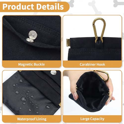 Dog Treat Pouch, Hand Free Dog Training Treat Bag with Carabiner & Magnetic Buckle, Auto Closing Dog Walking Bag for Puppy Travel or Outdoor Use, Pet Feed Snack Reward Pocket, Black - color: Black
