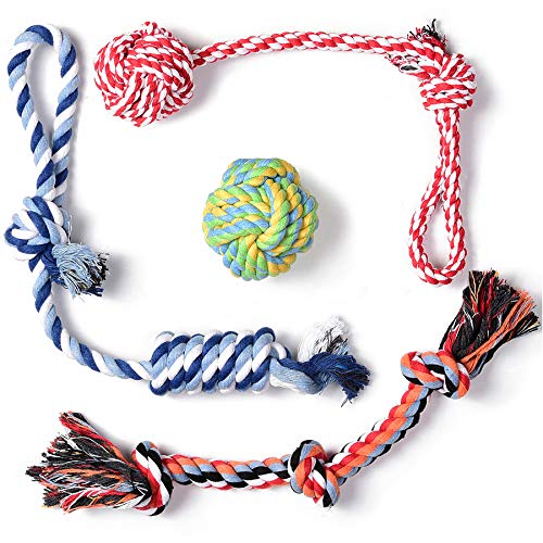 Fida Dog Rope Toys 4 Pack, Puppy Teething Sturdy Cotton Chew Tug Ropes Indoor/Outdoor, Exercise Interactive Tug O'War Toys Set for Boredom Small-Meidum Dogs - color: Mix Colors