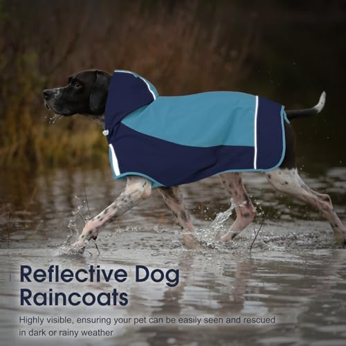 IECOii Large Dog Raincoat Waterproof,Hooded Rain Jacket Keep Dog Dry in Wet Weather,Reflective Rain Poncho Clothes with Convenient Leash Hole/Adjustable Magic Sticker/Easy On and Off/,Blue,Large - color: Blue, size: Large