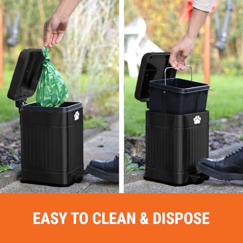 Pupzle Dog Poop Trash Can Outside, 1.3 Gal Metal Dog Waste Trash Can with Lid Outdoor, Waste Container with Pedal Garbage Poop Bin, Poo Bucket Outdoor with Lid for Backyard Odor Control, 30 Bags - size: Small