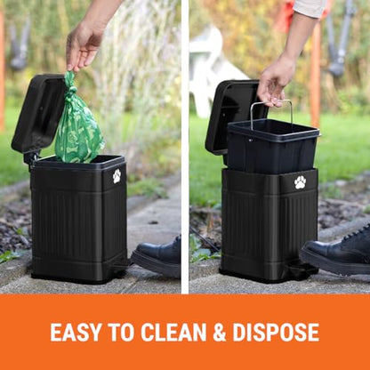 Pupzle Dog Poop Trash Can Outside, 1.3 Gal Metal Dog Waste Trash Can with Lid Outdoor, Waste Container with Pedal Garbage Poop Bin, Poo Bucket Outdoor with Lid for Backyard Odor Control, 30 Bags - size: Small