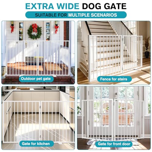 Snagle Paw Extra Wide Dog Gate,Free Standing Dog Fence with Door, Up to 52 Inch Wide Pet Gate with Support Feet for Stairs, Hallways, Doorways, Yard (White, 2 Panels) - size: Up to 52" W, 2 Panels, White