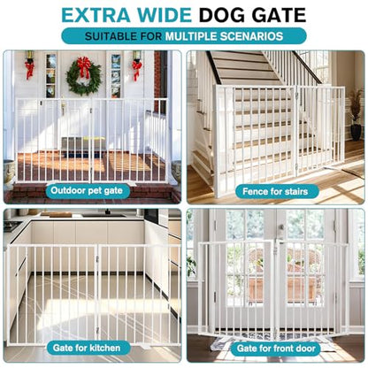 Snagle Paw Extra Wide Dog Gate,Free Standing Dog Fence with Door, Up to 52 Inch Wide Pet Gate with Support Feet for Stairs, Hallways, Doorways, Yard (White, 2 Panels) - size: Up to 52" W, 2 Panels, White