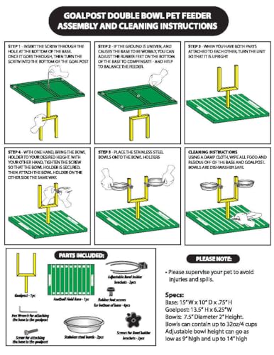 NCAA Oklahoma Sooners Goalpost Football Field Dog Feeder – Adjustable Elevated Dog Bowls with Stand, 2 Stainless Steel Bowls, Non-Slip Rubber Feet, Raised Pet Feeder for Large & Small Dogs