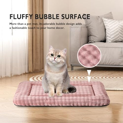 Pet Bed Mat Crate Pad for Cats Small Dogs, Washable Soft Pet Sleeping Mat Kennel Pad with 3D Bubble Pattern, Dusty Pink, 24"x 18" - color: Dusty Pink, size: 24"L x 18"W x 1.5"Th