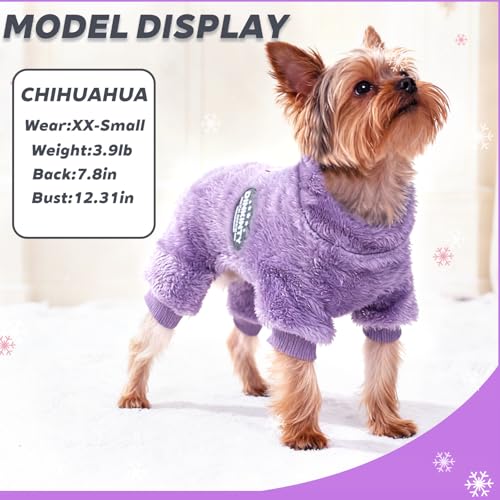 Dog Sweater Winter Warm Dog Pajamas for Small Dogs Fleece Thermal Soft Puppy Pjs Coat Stretchy Jumpsuit Doggie Pet Clothes Outfits Cat Apparel (Purple, X-Small) - color: Purple, size: X-Small