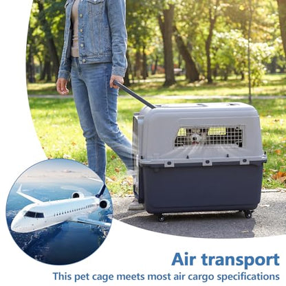 Large Travel Dog Crate Airline Approved, Hard-Sided Pet Kennel with Removable Wheels, for Large Dogs Car SUV Truck, Travel and Home (33.1" L x 21.6" W x 25.2" H)