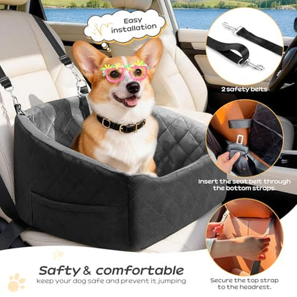 Dog Car Seat for Small Dogs Up to 30 Lbs, Pet Travel Safety Bed for Puppy Cat, Fits in Front/Back Seat, Anti Slip Base, Fully Detachable Washable with 2 Safety Tether(Grey-Black) - color: Grey-Black