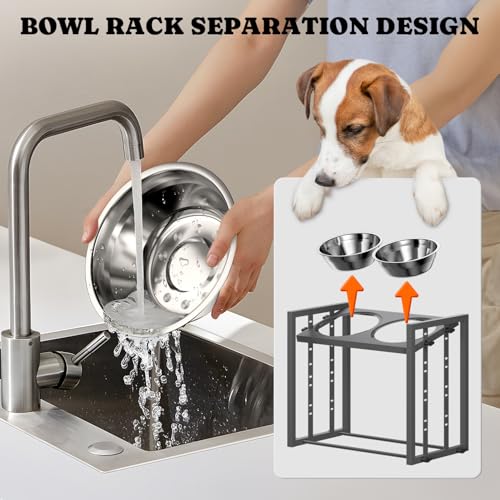 Elevated Dog Bowls for Medium Breed: 4 Height Adjustable Raised Dog Bowl Feeder Station with 2 Stainless Steel Bowls, Grey - color: Grey