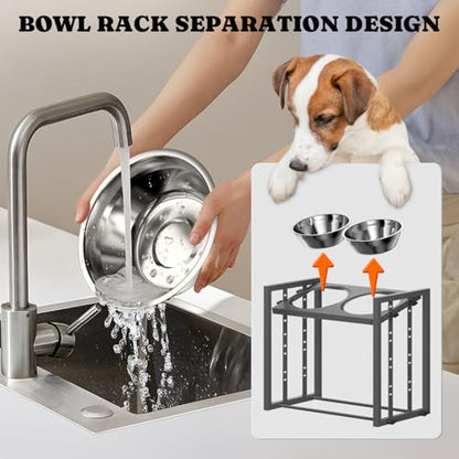 Elevated Dog Bowls for Medium Breed: 4 Height Adjustable Raised Dog Bowl Feeder Station with 2 Stainless Steel Bowls, Grey - color: Grey