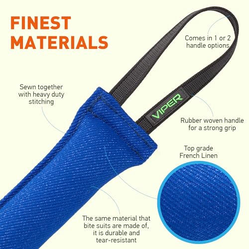 Viper Heavy Duty French Linen Dog Bite Tug Toy - K9 Trainer, Tough and Durable for Dogs Shutzhund IPO K-9 - Blue - 12in L x 2in W - color: Blue, size: 12in L x 2in W