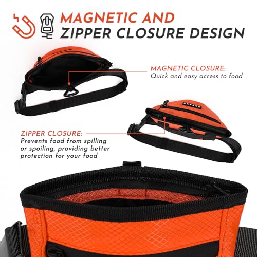 Dog Treat Pouch with Training Clicker, Treat Bag Fanny Pack with Magnetic and Zipper Closure Waterproof and Durable Treat Pouches for Pet Training Walking (Orange) - color: Orange