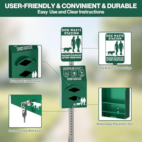 POCHAR Aluminum Outdoor Dog Bag Dispenser with Pick Up Sign for Pet Waste | Rust-Proof Wall-Mounted Poop Bag Dispenser for Dog Waste, Includes Lock & Mounting Hardware - style: ‎Dispenser with Sign