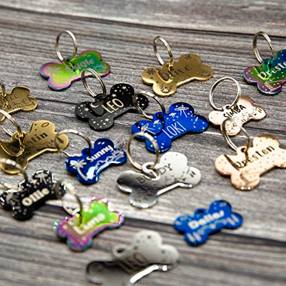 Personalized Dog Tag with 5 Lines of Custom Deep Engraved Durable Stainless Steel Pet ID Name Tag Designer Small Size Bone - size: Small, style: Bone
