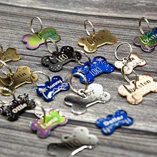 Personalized Dog Tag with 5 Lines of Custom Deep Engraved Durable Stainless Steel Pet ID Name Tag Designer Regular Size Bone - size: Regular, style: Bone