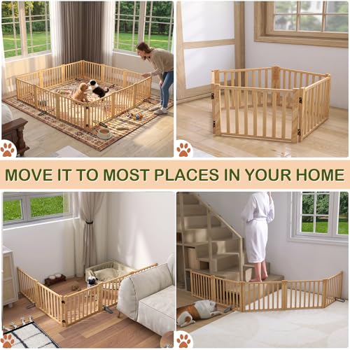 Wooden Freestanding Dog Gate Indoor, 16.9" H No-Painted Foldable Dog Gates, Portable Doggy Gate for Stairs Doorways- 5 Panels - size: 【5 Panels】H:16.9"