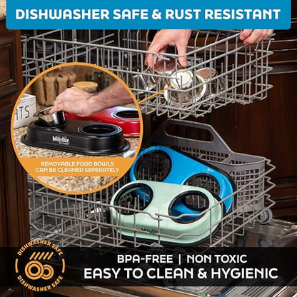 Master Pet Supply Double Dog Bowls Set with Elevated Base and 2 (8 oz) Stainless Steel Removable Dishes (Graphite) – Double Cat Food Water Bowl, Dog Puppy Food Bowl Set, Rust Resistant - color: Graphite