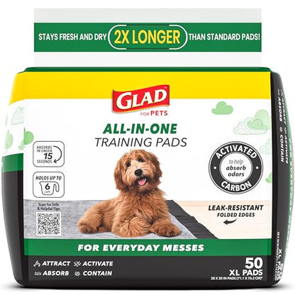 Glad for Pets Activated Carbon Dog Training Pads - Absorbent Large Disposable Dog Pee Pads for Dogs, XL Potty Pads for Dogs, Charcoal Puppy Pads with Adhesive Tabs, Jumbo Dog Pads, 28" x 30", 50 Count - size: 50 Count (Pack of 1)