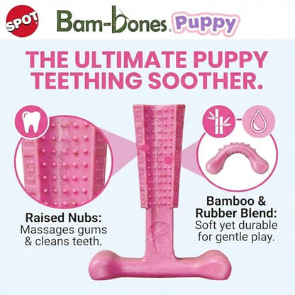 SPOT Bam-Bones Puppy T-Bone Dog Chew Toys, Chicken Flavor, 4 Inch, 2 Pack, Bamboo Fiber & Flexible Rubber, Easy Grip Design for Gentle Chewers, Puppies & Small Dogs Up to 15 lbs