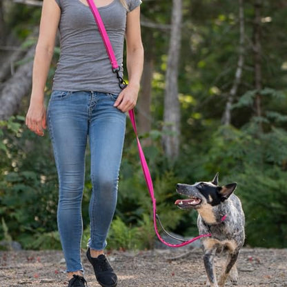 Cross Body Dog Leash - Waist or Shoulder Leash for Walking and Hiking with Medium and Large Dogs, Adjustable 4 to 6 FT Outdoor Bungee Lead with Traffic Handle by Nuvuq (18-120 lbs, Pink) - color: Raspberry Pink