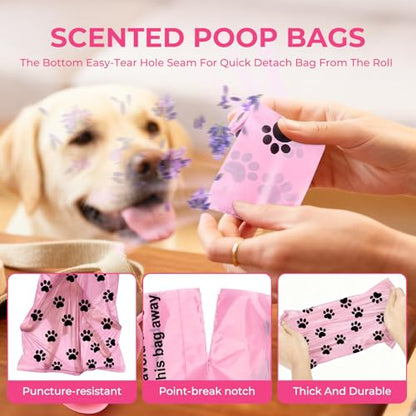 Dyforce 600 Count Dog Poop Bags Rolls with Dispenser, Scented Leak Proof Pet Waste Poop Bags for Dogs 13x9", Extra Thick and Large Doggy Cat Litter Bags for Poops with Holder, Pink - color: Pink