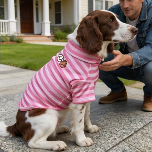Turtleneck Dog Shirt Cute Doggie Embroidery Super Soft Dog Sweatshirt Stretchy Striped Puppy Pullover for Cats Small Medium Large Dogs (Pink Striped, XX-Large) - color: Pink Striped, size: XX-Large