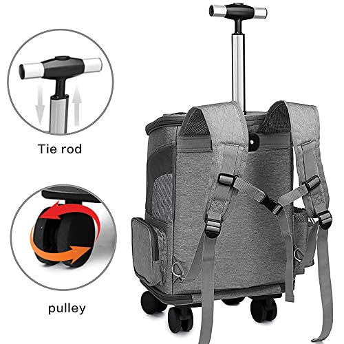 Wheeled Pet Carrier Backpack Pet Stroller, Travel Carrier, Car Seat for Small Dogs Cats Puppies, Comfort Cat Backpack Removable Rolling Wheels – Mesh Ventilation Windows (Grey) - color: Standard Grey