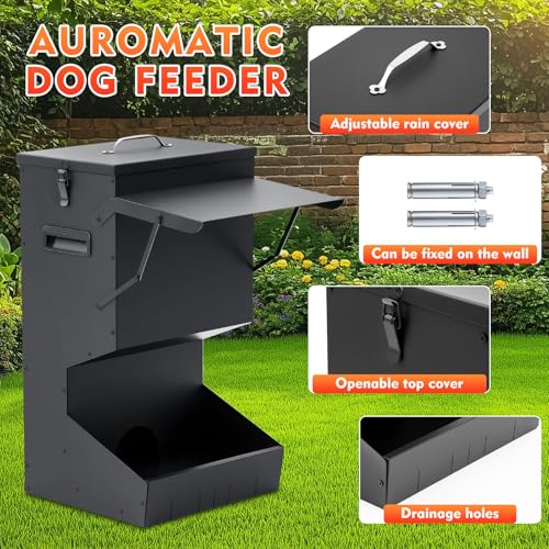Willinglong 2 Pcs Automatic Dog Feeder with Lid 25 Lbs Capacity Outdoor Dog Feeder Hanging Self Feeding Pet Food Dispenser Pet Food Feeders for Large Dogs Large Breed - size: 25 Lbs Capacity