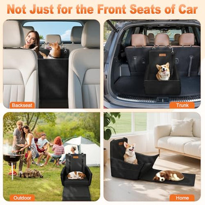 Elevated Dog Car Seat, Dog Booster Car Seats for Small & Medium Breeds Up to 35lbs, Fully Detachable and Washable, Memory Foam Pet Carseat with 2 Storage Pockets & 3 Safety Belts, Black - color: Black