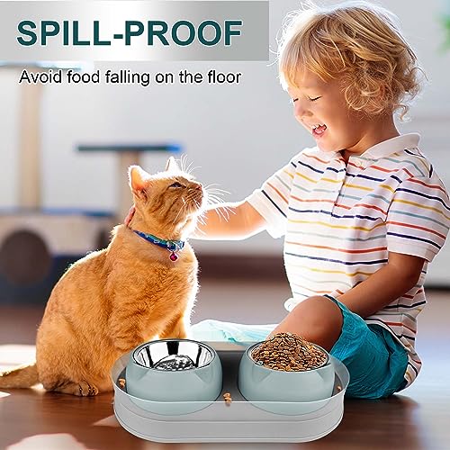 Elevated Raise Tilted Cat Food Bowls,with Stand Stainless Steel, Anti Vomiting, Double Cat Food and Water Bowl Set (Grayblue) - color: Grayblue