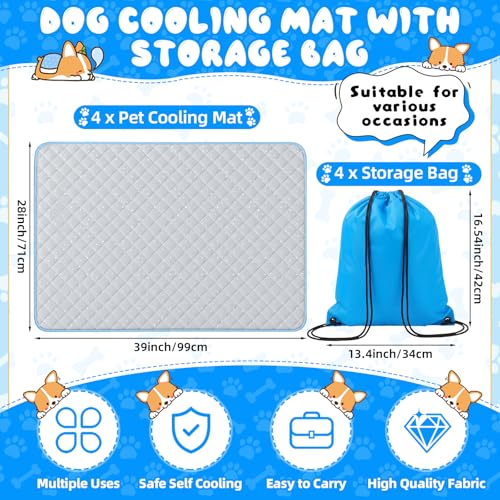 Nuanchu 4 Pack Dog Cooling Mat for Large Dogs, 39'' x 28'' Self Cooling Dog Pad with Storage Bags Pet Bed Blanket for Dogs, Breathable & Washable for Summer Indoor Outdoor Crate Car Seat Travel - size: Large(39'' X 28")