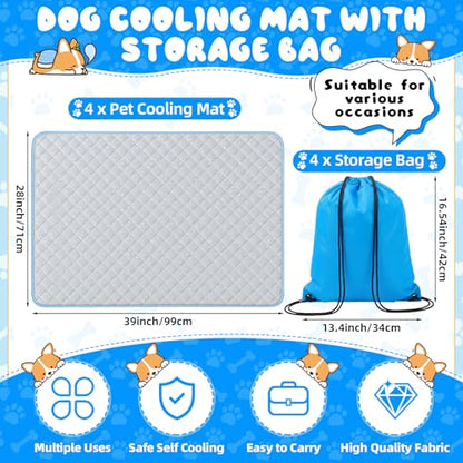 Nuanchu 4 Pack Dog Cooling Mat for Large Dogs, 39'' x 28'' Self Cooling Dog Pad with Storage Bags Pet Bed Blanket for Dogs, Breathable & Washable for Summer Indoor Outdoor Crate Car Seat Travel - size: Large(39'' X 28")