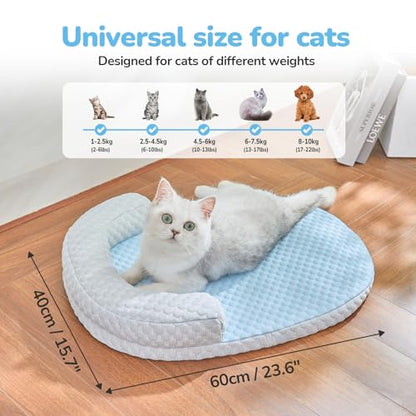 Summer Cat Cooling Mat - Cooling Cat Bed for Cats or Small Dogs, Cat Summer Sleeping Beds with U-Pillow Soft and Comfortable, Calming Cozy Cat Cushion Washable, Non-Slip Bottom Removable - color: Blue against Grey