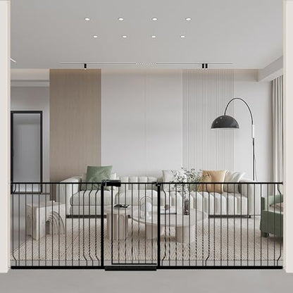 WAOWAO Baby Gate 254-277.9cm(100-110인치) 엑스트라 와이드 압력 장착 워크 스루 스윙 자동 닫힘 안전 블랙 메탈 유아 어린이 개 애완동물 강아지 계단, 출입구, 주방용 - color: 블랙., size: 100-109.45"/254-278cm