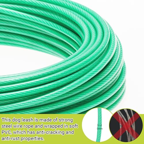 Dog Tie Out Cable - 100 ft Long Dog Cable with 10 ft Run Cable for Yard Training Running Camping Hiking Outdoor - Heavy Duty Chew Proof Lead Leash with Buffer Spring for Small Medium Large Dogs - color: Green
