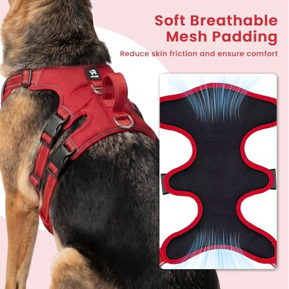Escape Proof Dog Harness and Leash Set,Soft Padded Full Body Pet Harness, No Pull Reflective Adjustable Dog Vest with Handle, Easy Control Dog Harness for Medium Large Dogs Training Walking Running - color: Red, size: XL