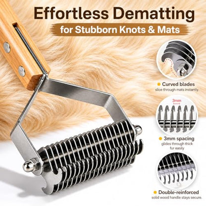 Dog Brush for Shedding, Deshedding Brush and Undercoat Rake for Dogs, Grooming Tool for Long Haired Pets, Hair Brush and Shedding Tool for Thick Coats with Bamboo Handle - size: 1 Pcs
