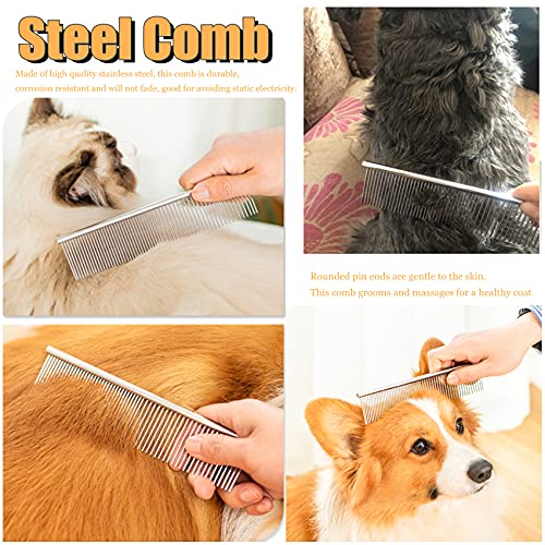 Grooming Rake Undercoat Brush for Dogs Long Hair, Long Tooth Undercoat Rake + Stainless Steel Dog Comb, Deshedding Tool Set for Husky Long-haired Cats